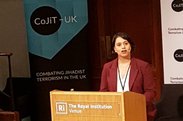 Sara Khan speaking at the Cojit conference in September